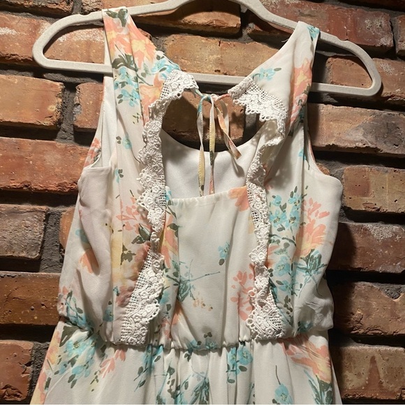 Lily Rose Sleeveless Hi-Lo Dress Ivory w/Coral Flowers Sz S - Picture 7 of 7